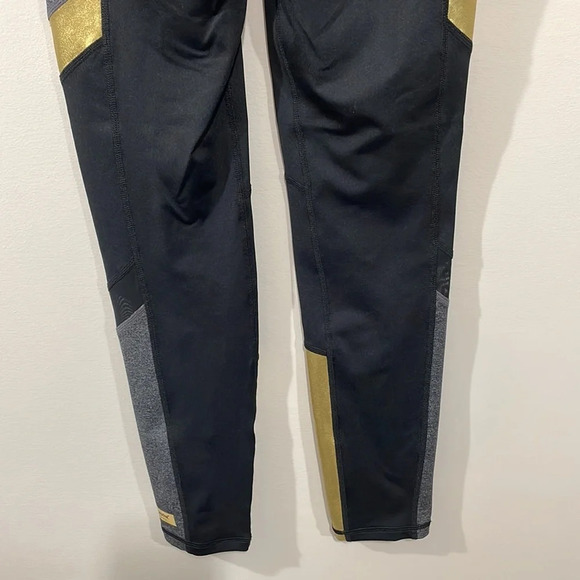 NWOT Betsey Johnson Performance Black, Charcoal and Gold Color Block leggings XS - Picture 9 of 15